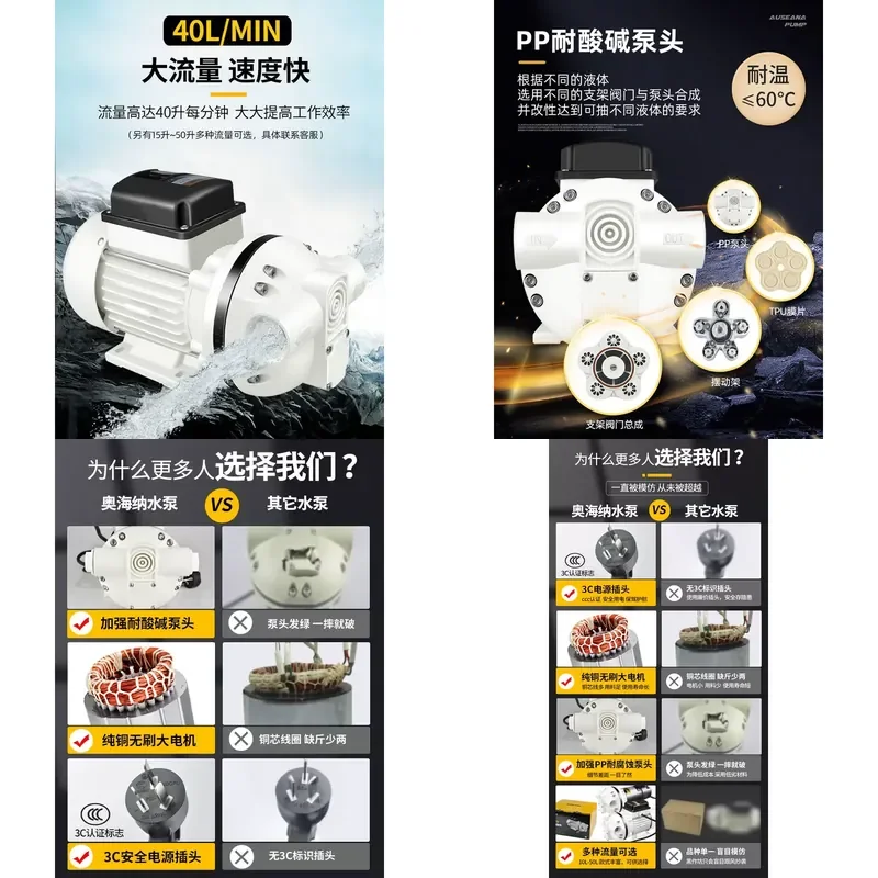 for FL-550 Large Flow Acid Alkali Self Priming Pump PTFE Corrosion Resistant Chemical Pump Strong Acid Alkali Electric