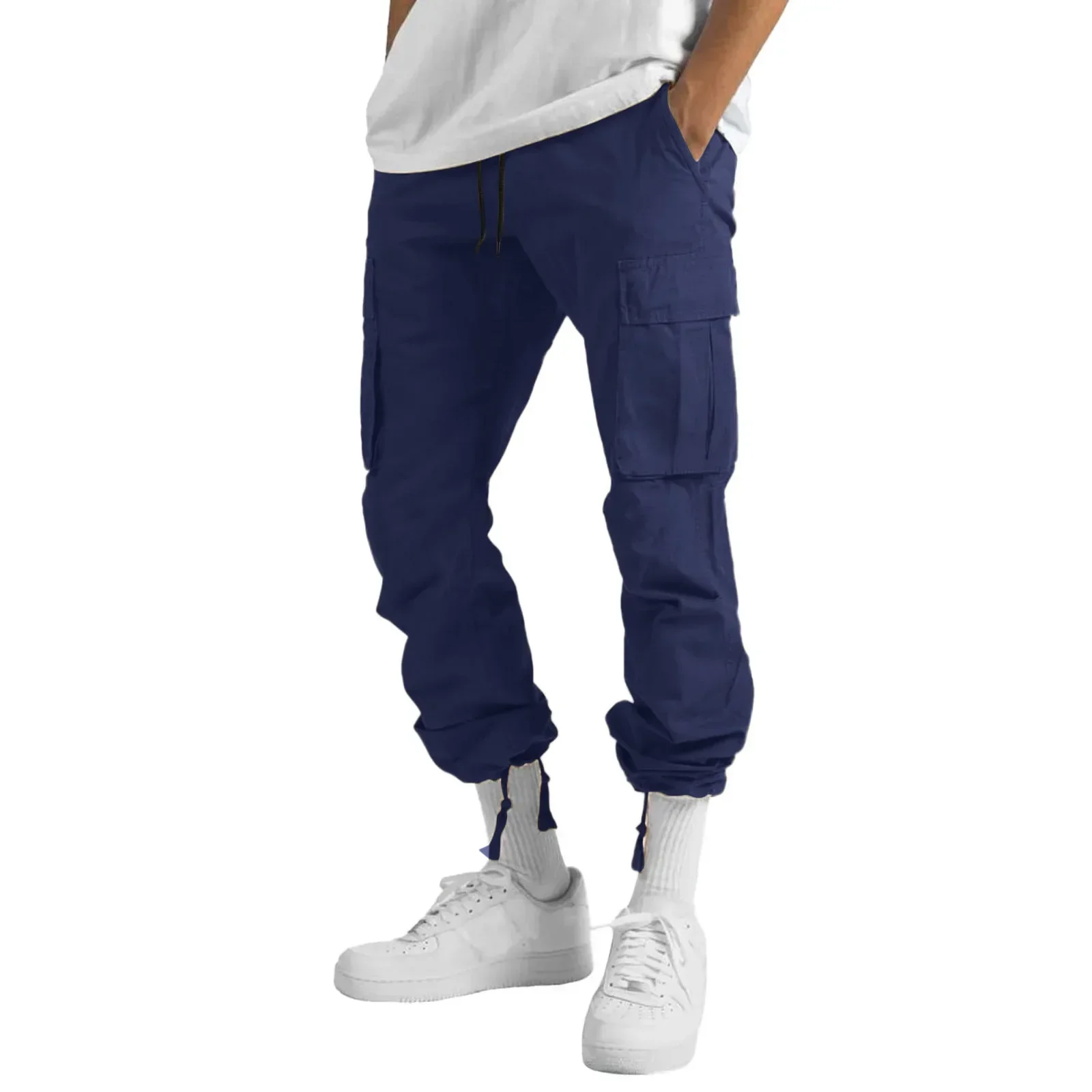 New 2025 Pocket Design Solid Cargo Pants Trousers for Men Full Length Casual Loose Drawstring Pockets Pants Male Cargo Pants 5XL