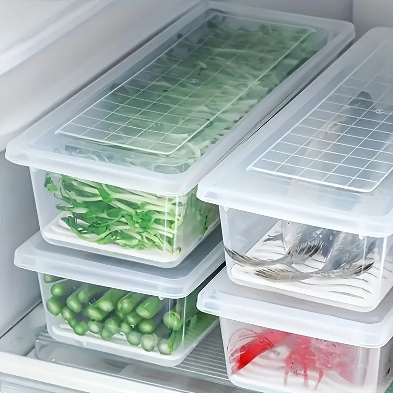 

2pcs Airtight Stackable Food Storage Containers Set with Lids & Detachable Drain Tray - Reusable Refrigerator Organizer Boxes