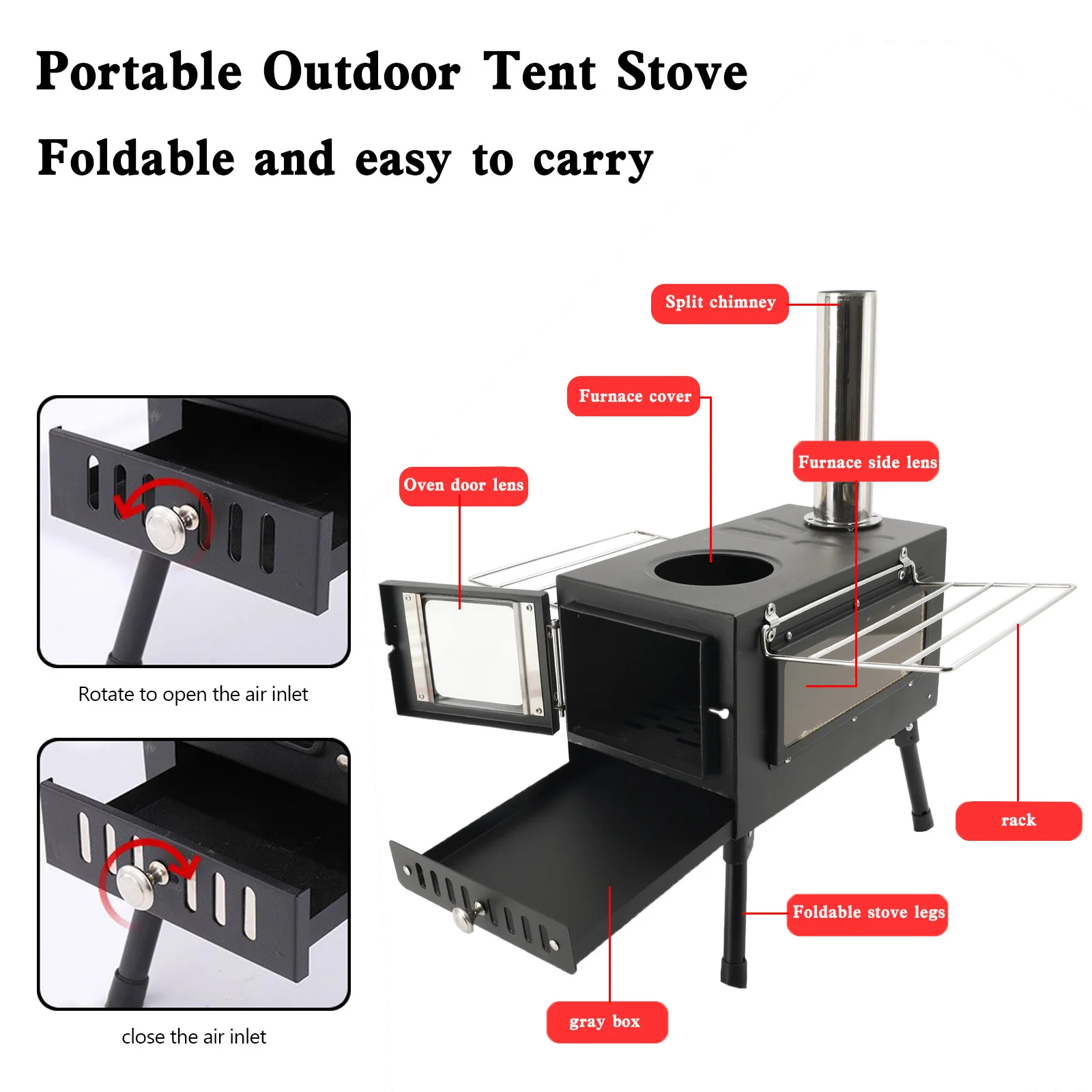 Outdoor Portable Tent Camping Wood Burning Stove with Pipe For Tent Cooking