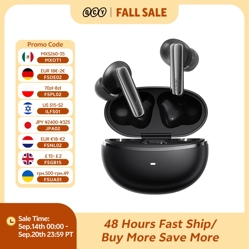 QCY MeloBuds N70 Adaptive ANC Wireless Earbuds Bluetooth 6.0 LDAC Hi-Res Audio 6 Mics Wireless Charging Earphones 50Hrs IPX5