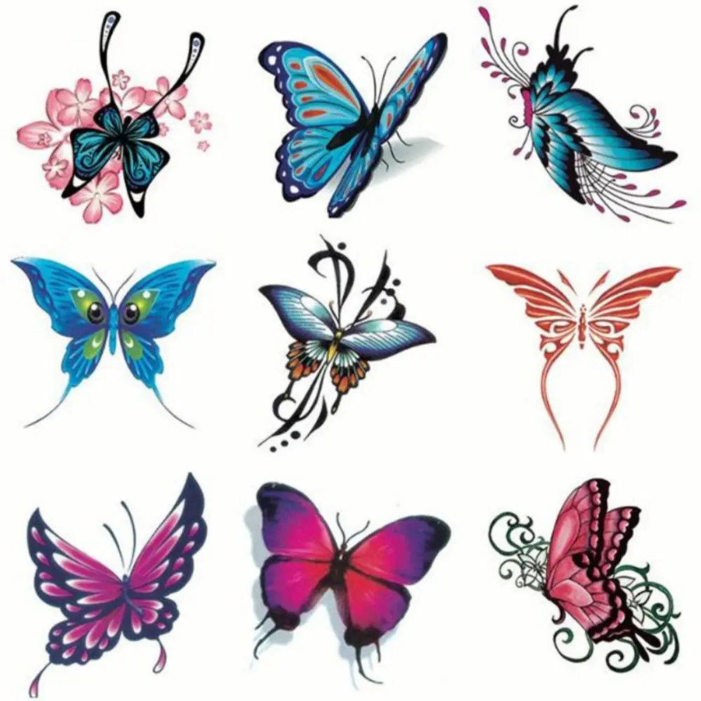 5/10/20/30/50 pcs Rose/ Butterfly Pattern Temporary Tattoo Stickers 3D Texture Colorful Butterfly Tattoo Stickers Long-lasting