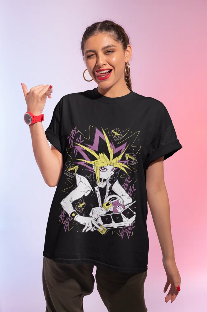 Yu-Gi T-shirt Anime Manga Girl Tee 90s Cartoon Yu-Gi-Oh Gift Black Shirt