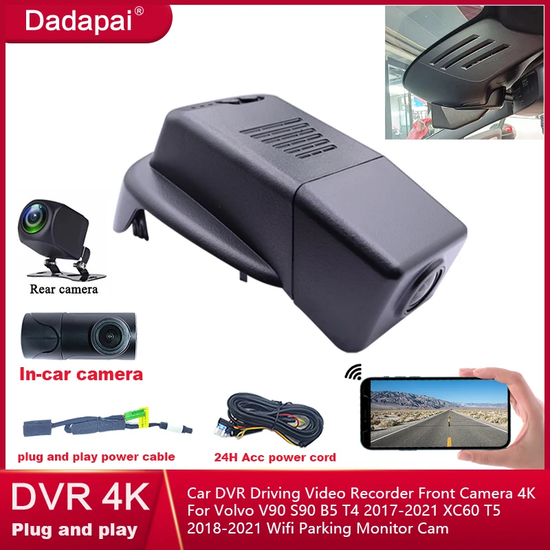 

Car DVR Driving Video Recorder Front Camera 4K For Volvo V90 S90 B5 T4 2017-2021 XC60 T5 2018-2021 Wifi Parking Monitor Cam