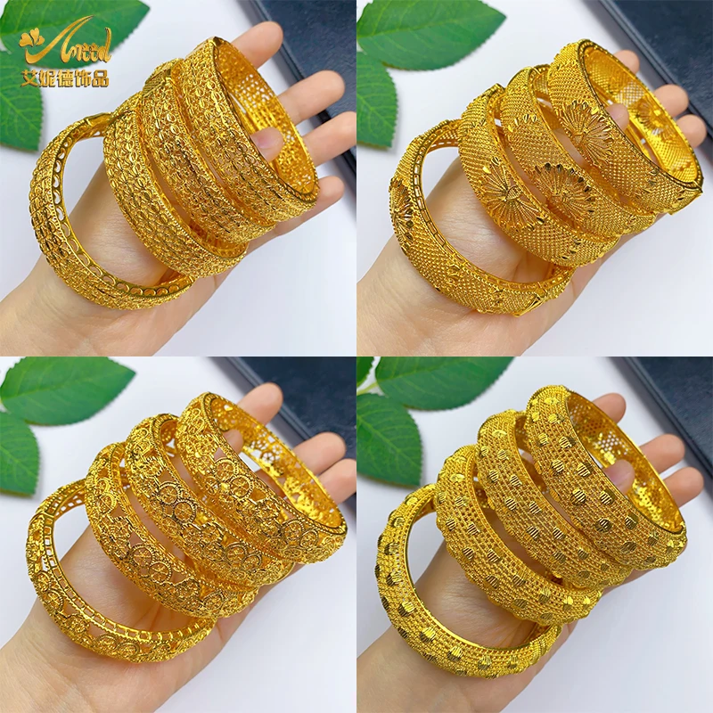 

ANIID Dubai African Bridal Gold Plated Bangles Wedding For Woman Luxury Brazilian Bracelet With Ring Jewelry Birthday Party Gift