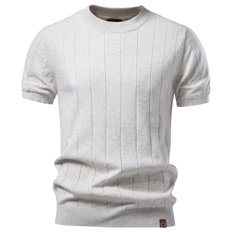 

Men's Summer Pure Cotton Striped Solid T-Shirt - No Pattern Round Neck - Soft Texture - Comfortable - Casual Summer Wear - Top