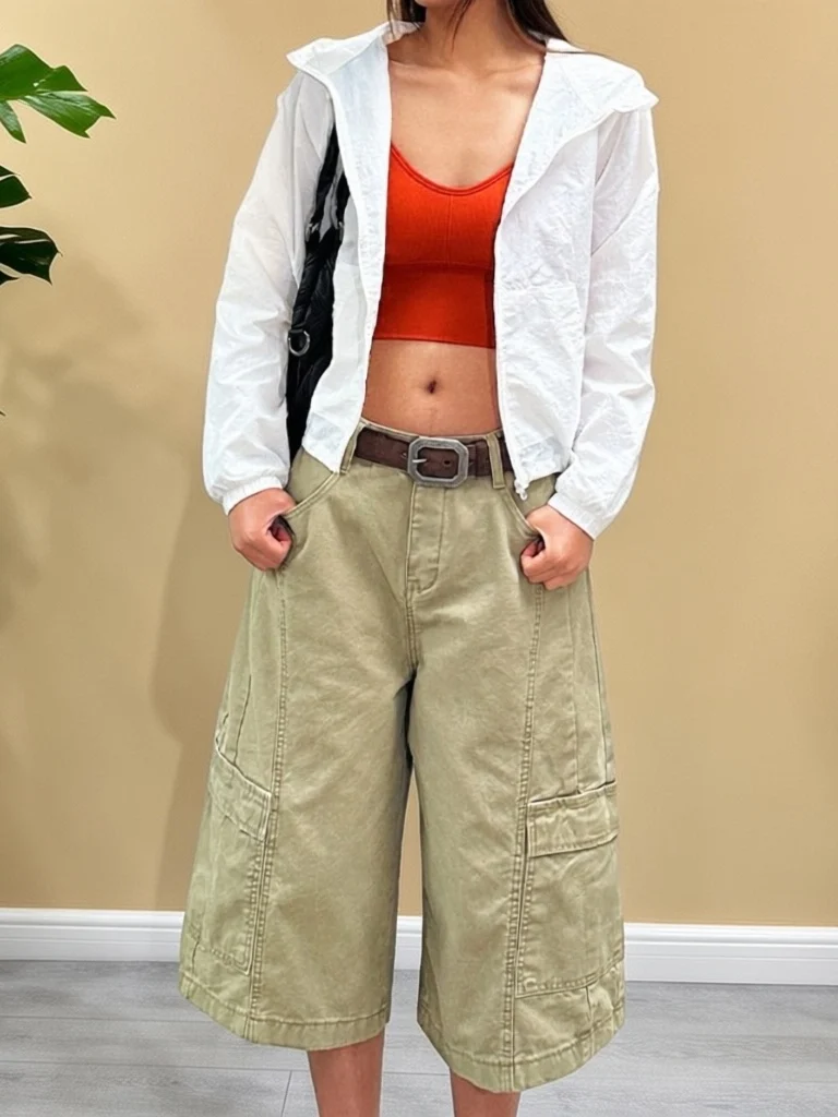 

Summer 2026 Vintage Washed Casual Workwear Wide Leg Pants Women's Thin Loose Jeans Mid-Length Breathable High Waist Zipper