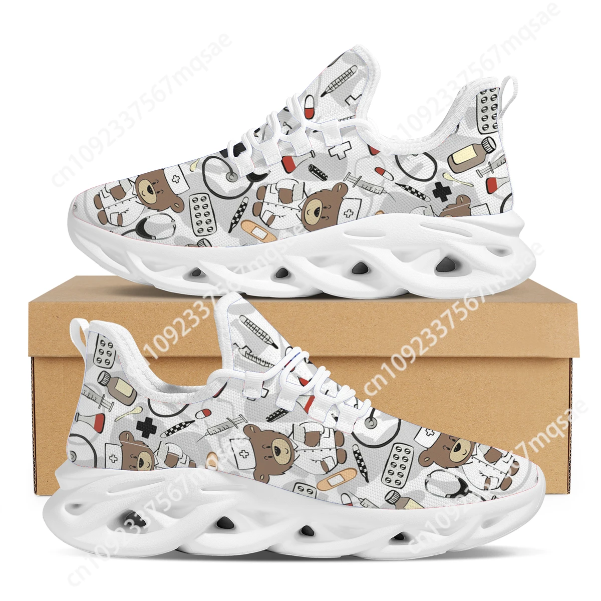 Hospital Doctor Print Vulcanized Shoes Fashion Sketch Bear Pattern Nursing Shoes Comfortable Breathable Running Chaussures Plate