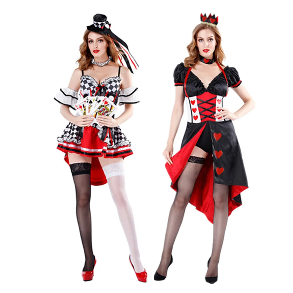 Koningin Cosplay Halloween Maskerade Kostuums Vrouw Rode Koningin Sexy Jurk Koningin Koningin Harten Alice In Wonderland