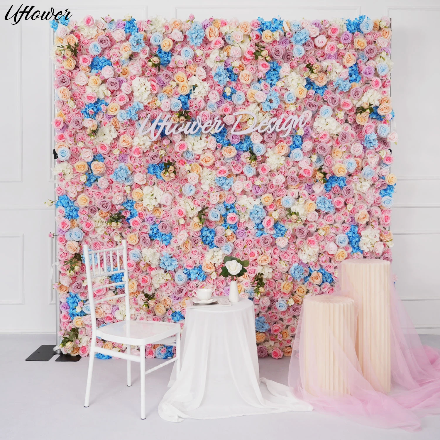 

Uflower Pink Silk Rose Flower Wall Artificial Flower for Wedding Decoration Flower Wall BabyShow Party Stage Backdrop Decoration