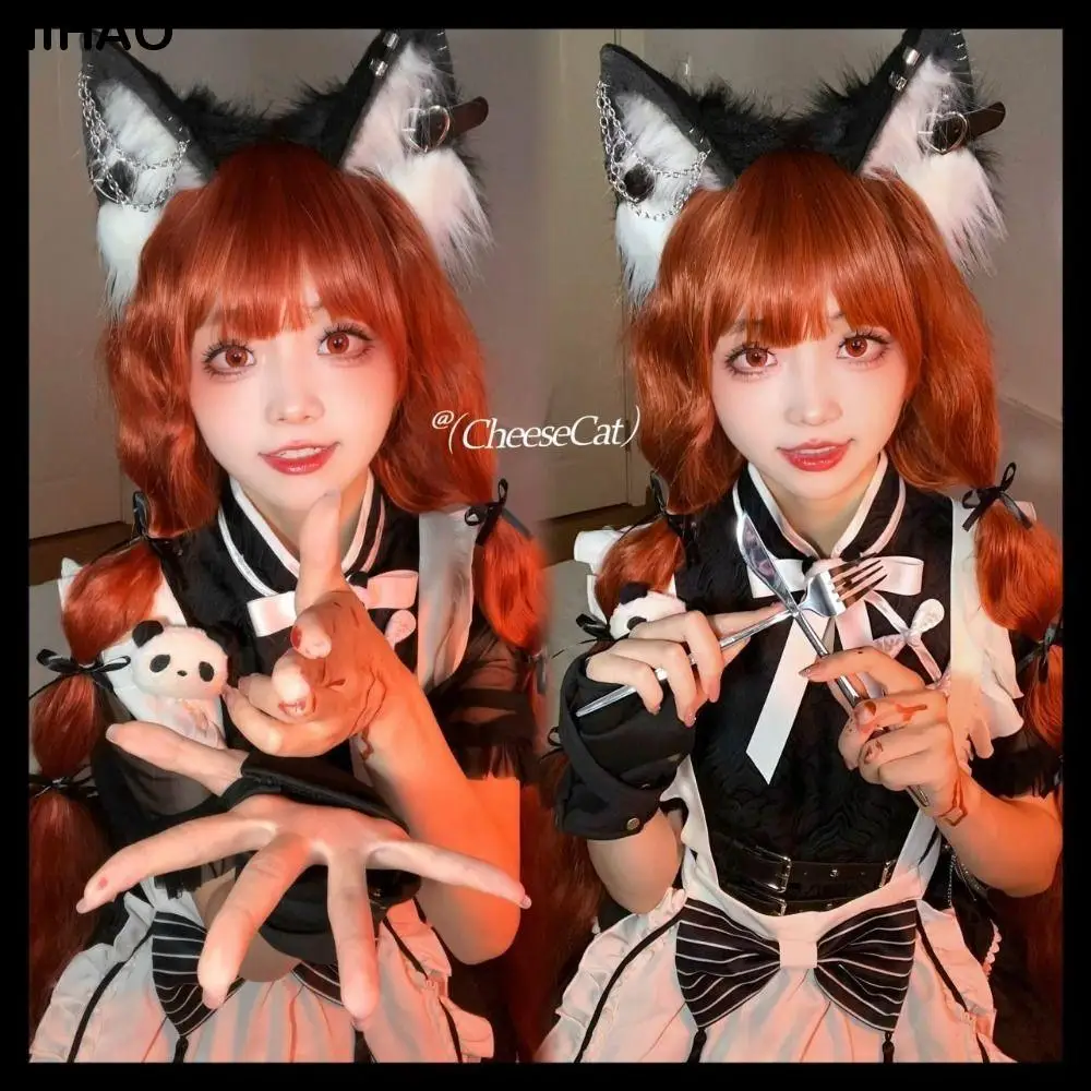 

Hairpin Cat Ear Lolita Hair Band Belt with Love Pendant Plush Headband Hair Accessories Headdress Halloween Cosplay Costume