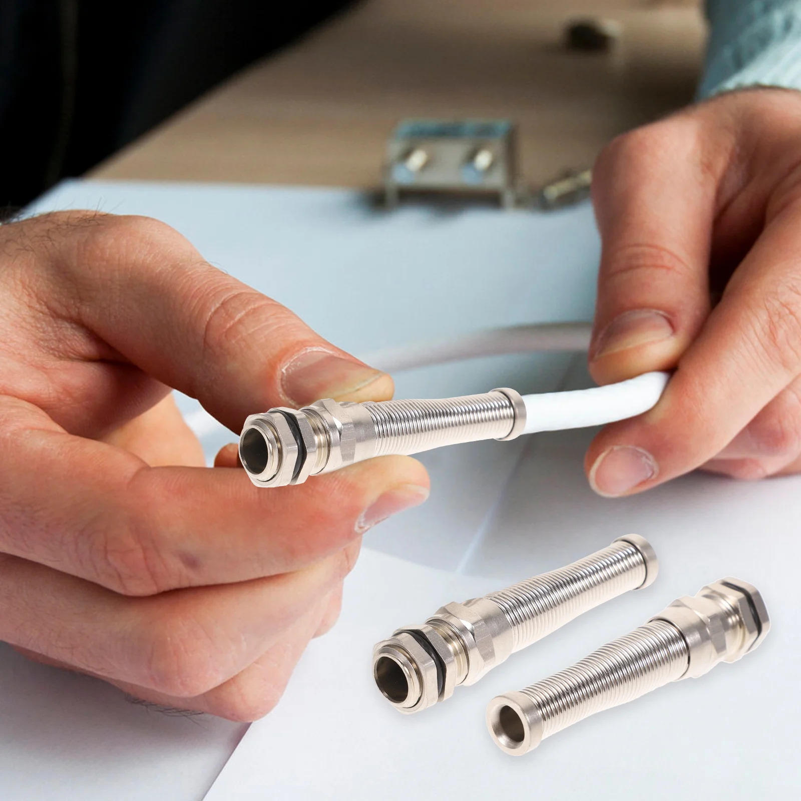 

4pcs Brass Lock Connector Nickel Plated Corrosion Resistant Thread Secure Cable Gland Waterproof Strain Relief Joint For