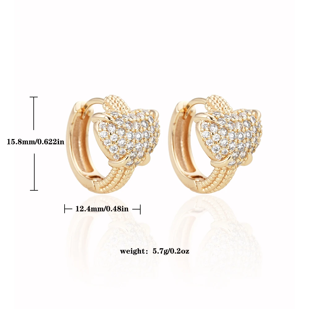 Heart encrusted zircon hoop earrings 18K gold plated fashion party jewelry personalized ladies exquisite holiday gift