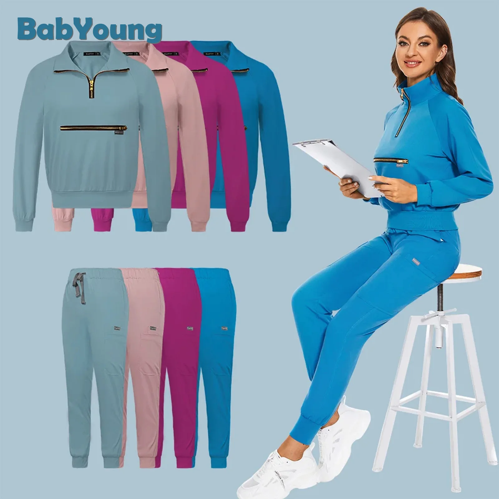 Wholesale Operating Room Medical Uniform High Quality Scrub Suits Long Sleeve Nurse Set Accessories Tops Pants Scrubs Suit