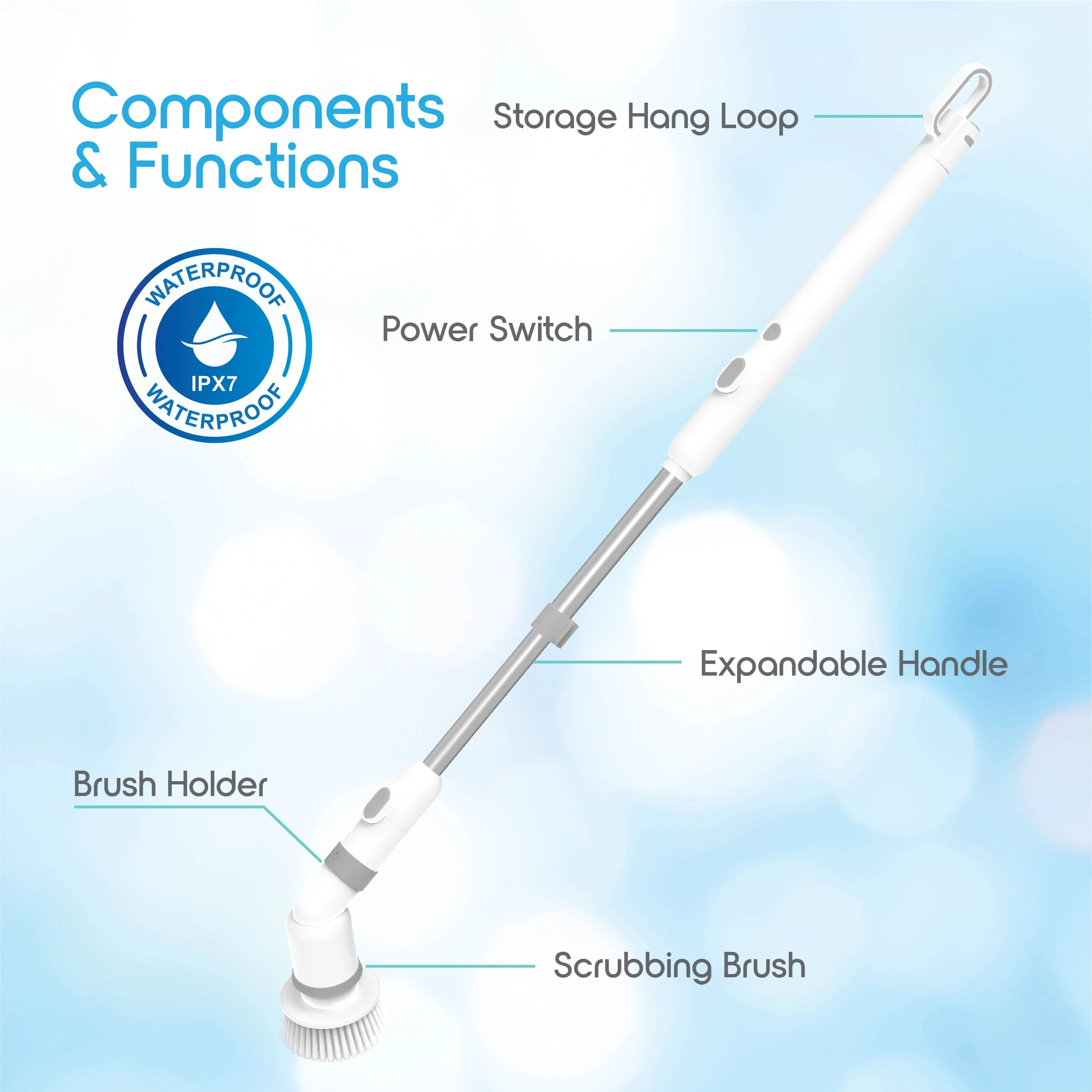فرشاة تنظيف كهربائية 9 في 1 متعددة الوظائف، أدوات تنظيف الدش المحمولة باليد لتنظيف المطبخ والحمام