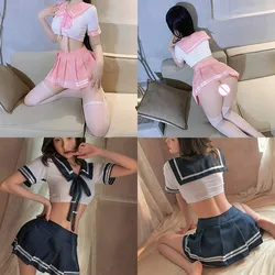 Seksowna bielizna studencka mundurek marynarski Anime dwuczęściowe JK jednolity pokusy pończochy Sexy Cosplay japońskie stroje studenckie