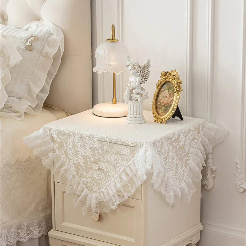 

Bedside Table Cover Cloth Lace Light Luxury New Embroidered Square Tablecloth Dust Cover Refrigerator Washing Machine Dust Cover