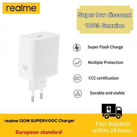 Зарядное устройство Realme 120W EU SUPERVOOC, быстрый адаптер с кабелем Type-C, совместимо с iPhone, iPad, OPPO/OnePlus