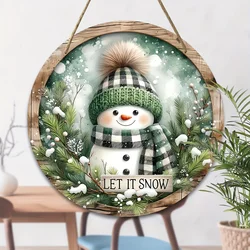 Charming snowman round wooden sign -7.9