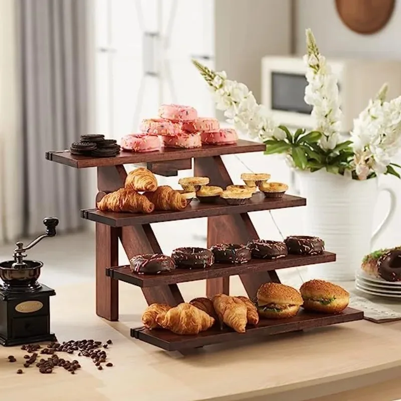 4 Tier Solid Wood Rustic Display Stand for Cupcake and Desserts Jewelry Shelf Watch and Perfume Wedding Party Home Decorations