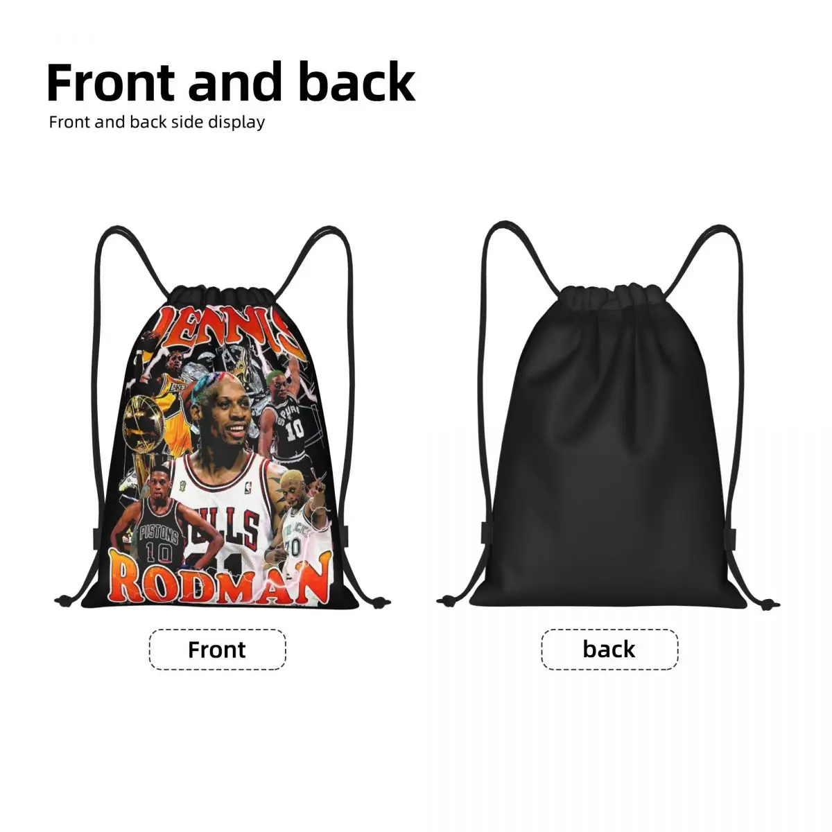 Vintage Basketball Player Dennis Rodman Drawstring Backpack Gym Sports Sackpack String Bag for Cycling