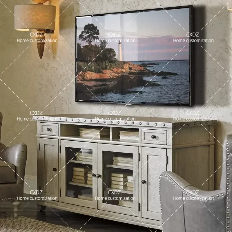 Rural Retro Solid Wood TV Cabinet Nordic Simple Modern Small Apartment Living Room Audio Visual Cabinet Locker