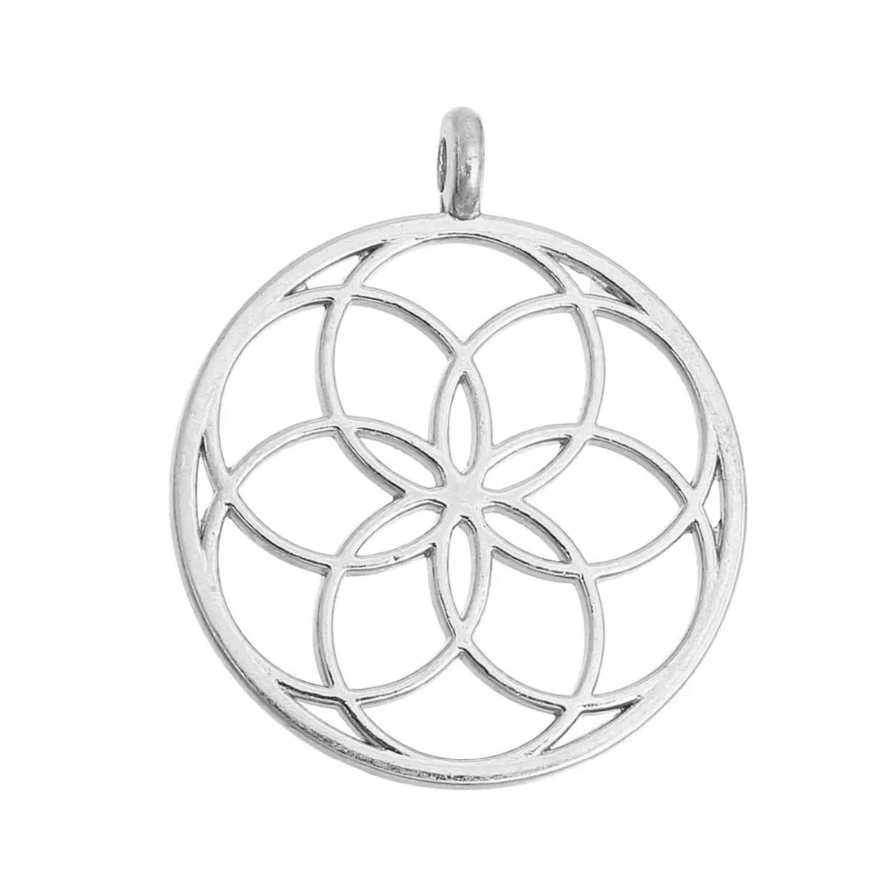 DoreenBeads Flower of Life Alloy Seed Of Life Pendants Round Gold Color Hollow Charms DIY Necklace Jewelry35mmx 30mm,5PCs