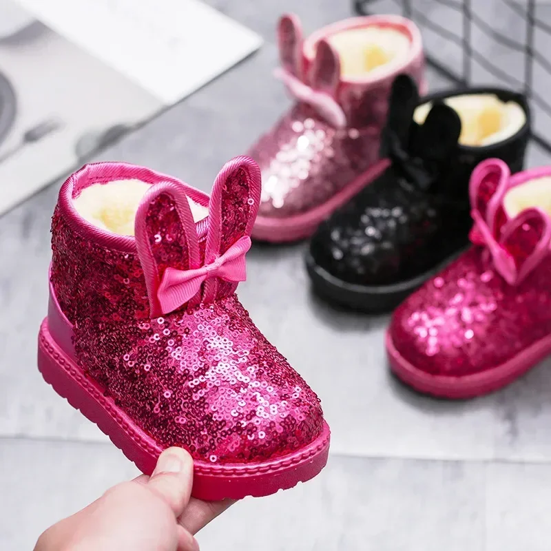 Girl Boot Winter Fashion Sequin Snow Boot Non-slip Warm kid Shoe Plush Cotton Shoe Kids Princess Ankle Boots ботинки для девочки