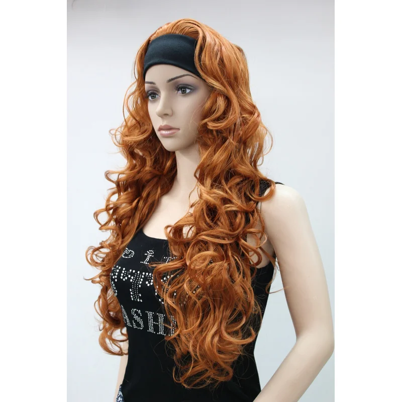

Модный оранжево-коричневый 3/4 с повязкой на голову, длинный синтетический женский полупарик