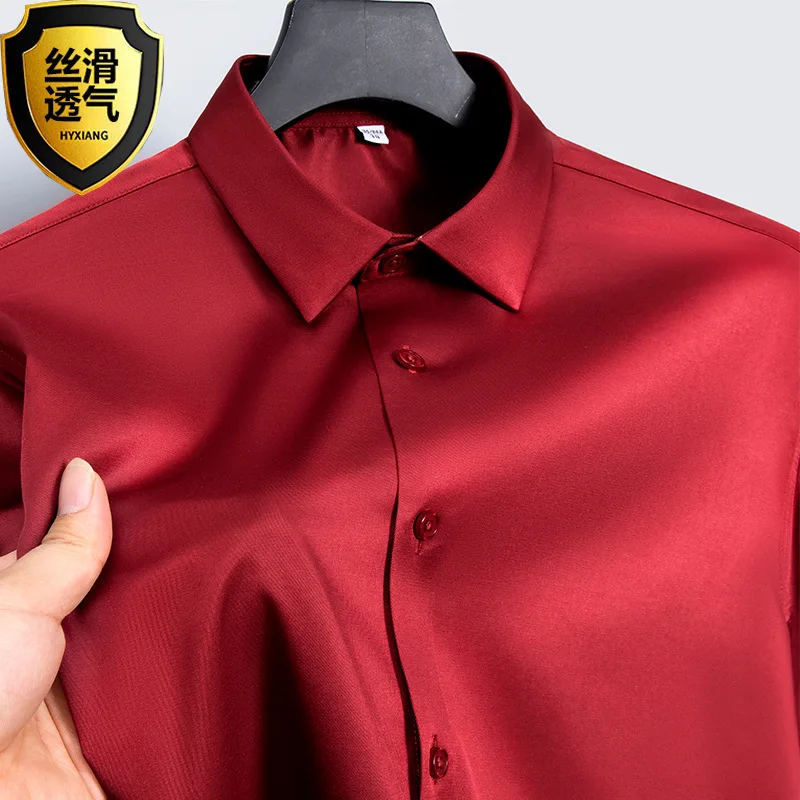 6XL men\'s shirt formal long sleeve Spring and autumn ice silk large size business casual high quality free wear breathable