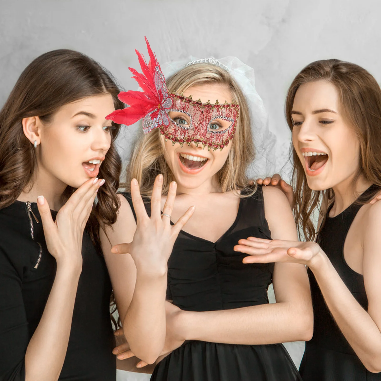 

Venetian Lace Half Mask Feathered Masquerade Mask for Women Masquerade Ball Prom Halloween Costume Party Cosplay