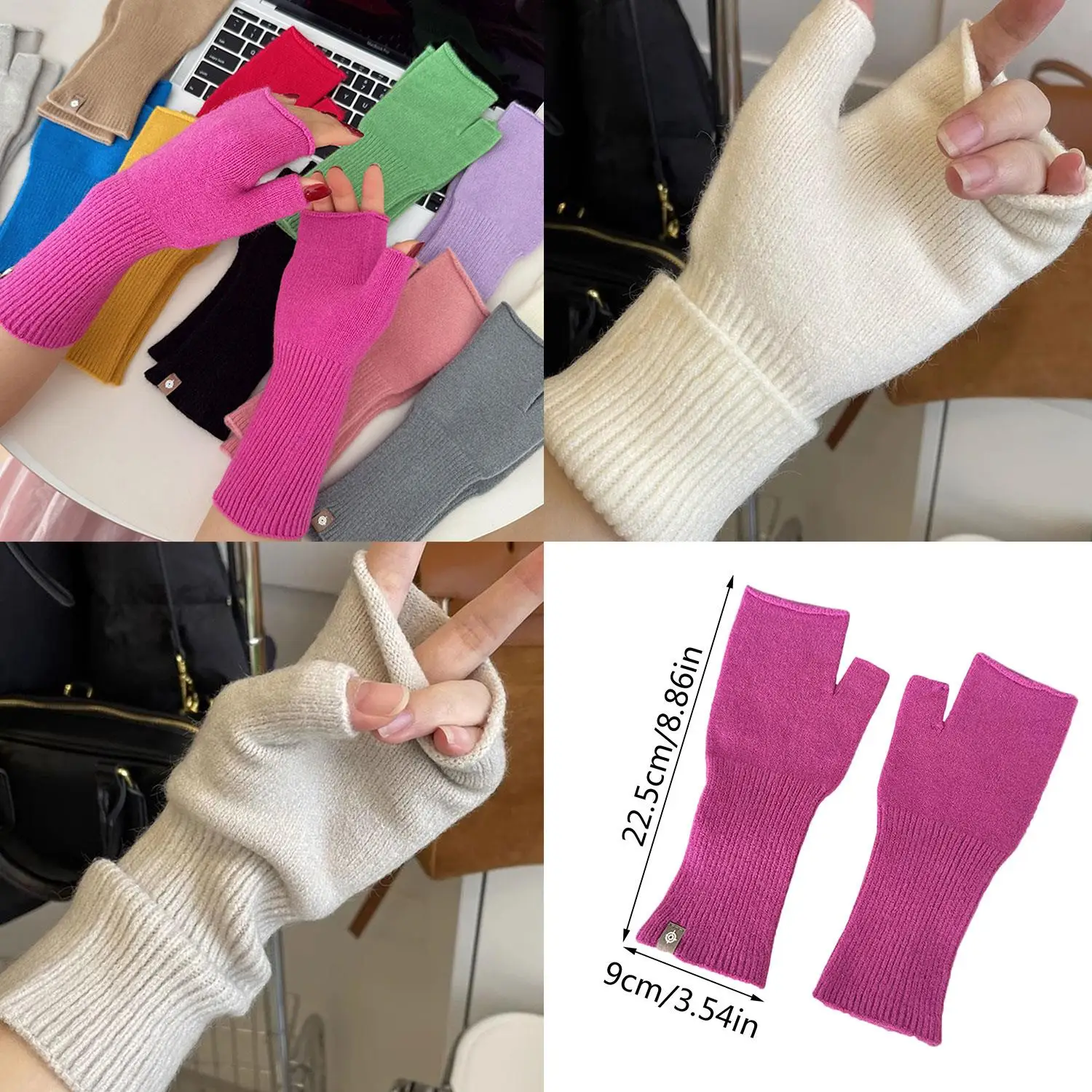 

1 Pair New Women Long Half Finger Warmers Solid Color Goth Knitted Gloves Elastic Fingerless Mittens Y2K Girls Anime Gloves