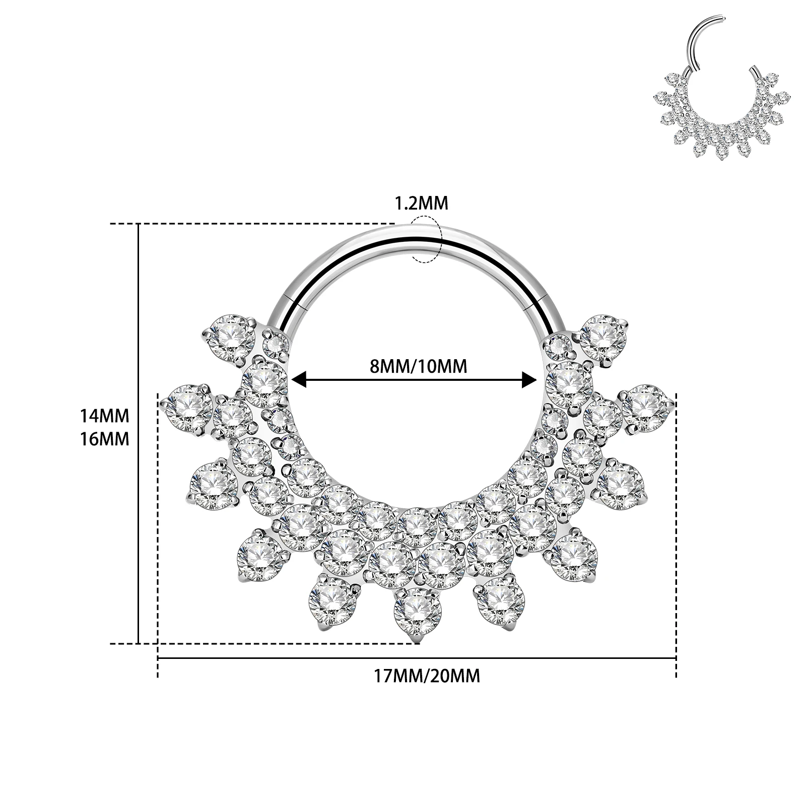 ASTM 136 G23 titanio Piercing Ear Helix goccioline d\'acqua fan-haped CZ cartilagine Conch Tragus orecchino setto anello al naso gioielli