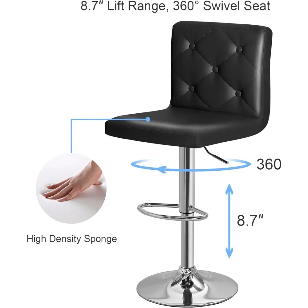 Barkruk Met Verstelbare Rugleuning, Keukenbarkruk, Set Van 2, Oversized, Zwart