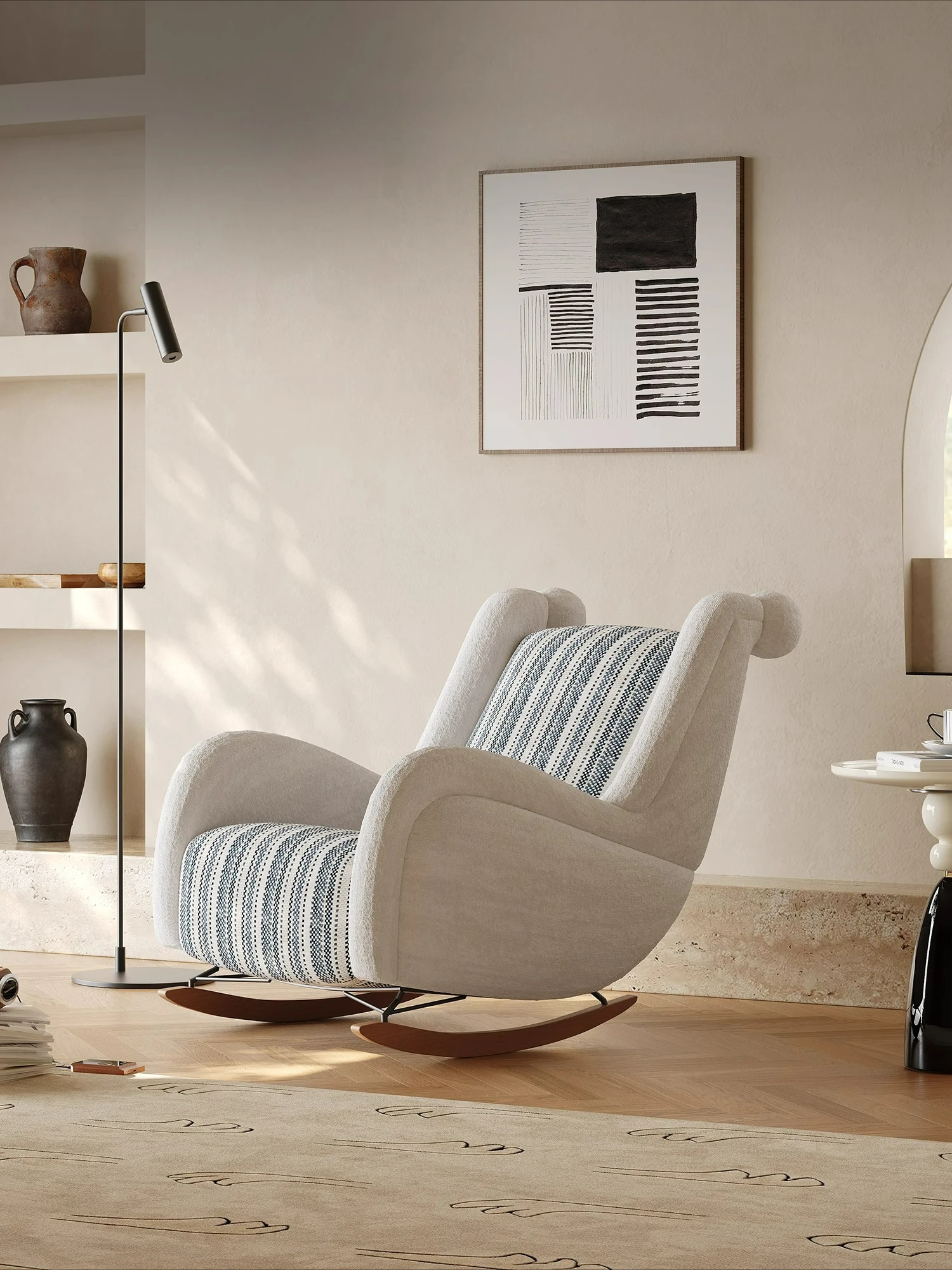 كرسي هزاز للاستحمام والرياح البسيط الحديث، كرسي ترفيهي كسول، كرسي أريكة معدني من خشب الكرز #3