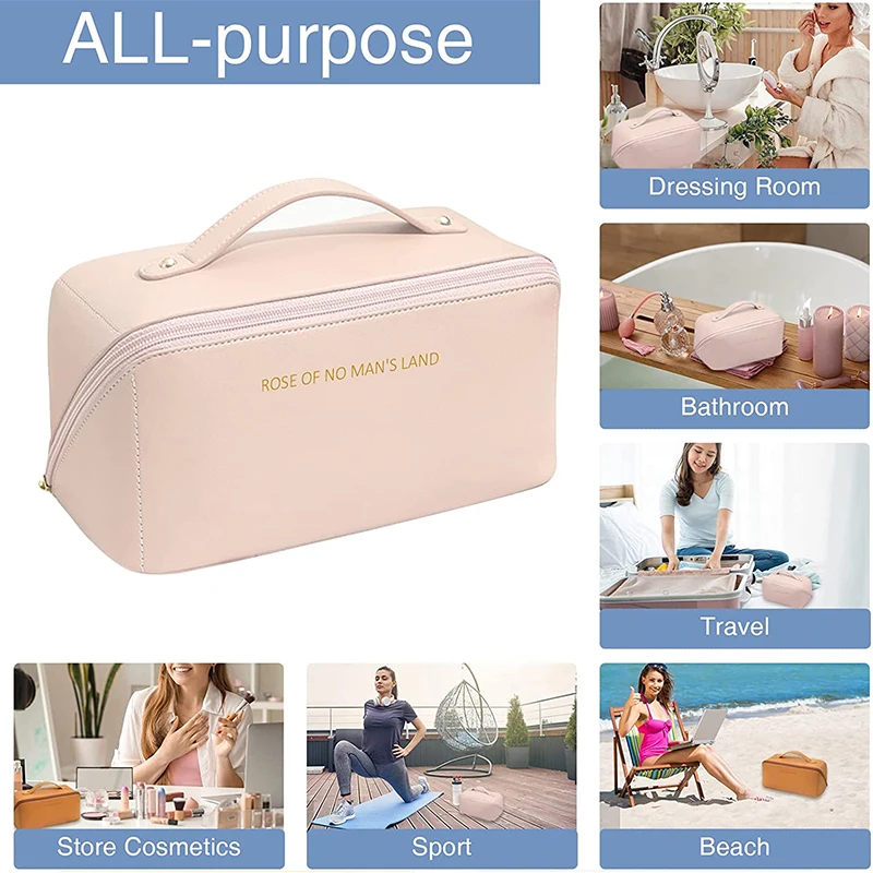 Large Travel Cosmetic Bag for Women Pu Leather Cosmetic Organizer  High-capacity Makeup Bag Storage Pouch For Female Makeup Box