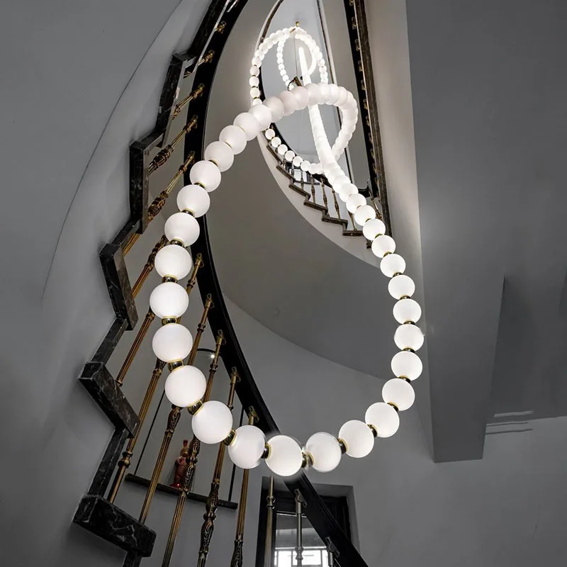 Modern Luxury Ceiling Hanging Chandelier Lighting Pearl Necklace Engineering Pendant Light for Staircase Living Room Foyer Decor