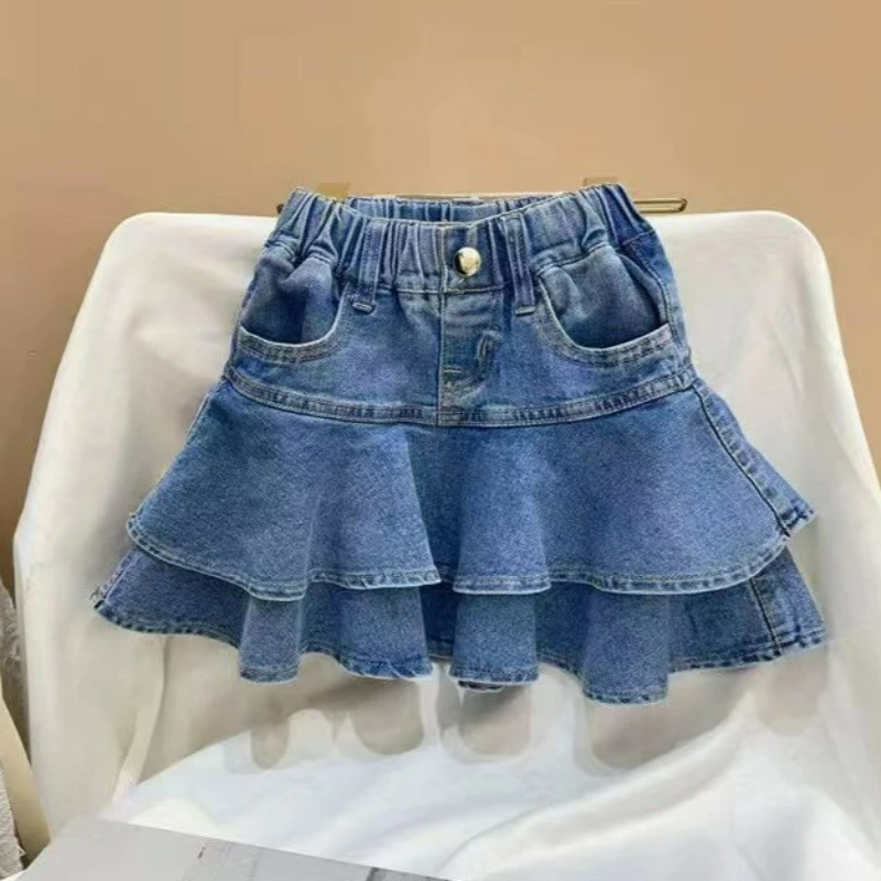 Girls' Denim Skirt Summer Fashion Versatile Cake Skirt for Spring Summer Autumn Winter Children's Japanese Korean Short Skirt