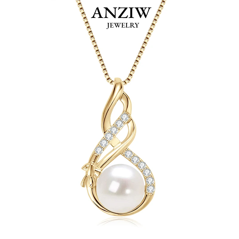 

Anziw 10mm Freshwater Pearl Pendant Infinity Necklace 100% 925 Silver Adjustable Chain Fashion Fine Jewel for Women Gift 45+5cm