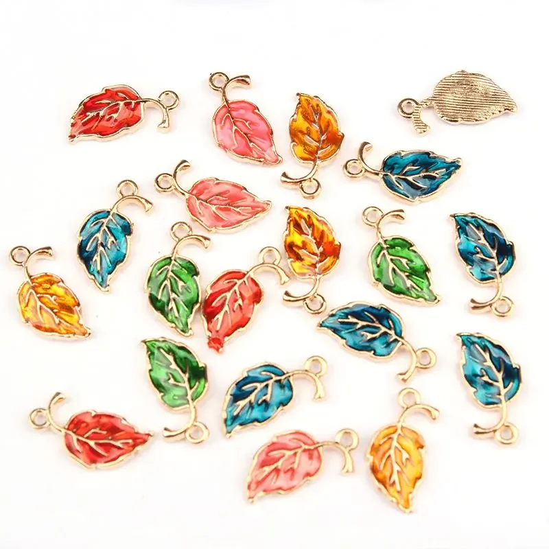 20*10mm 10pcs/lot Zinc Alloy Drop Oil Leaves Shape Charms Pendant For DIY Jewelry Earrings Accessories