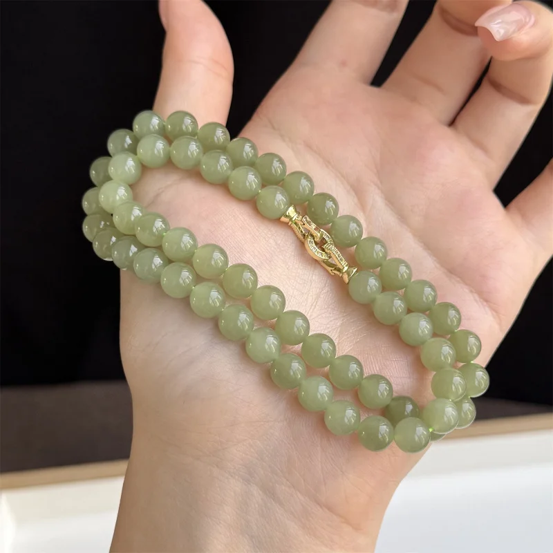 

Natural Hetian Jade 8Mm Men'S Bottom Green Yellow Mouth Necklace Greenish Bl