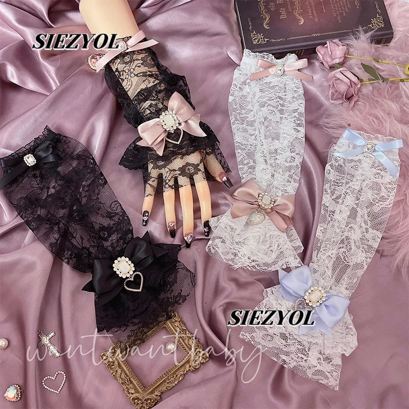 Lace Sleeves Original Japanese Mass-produced Subculture Lolita Sweet Girls Oversleeves Bow Rhinestone Love Sunscreen Gloves