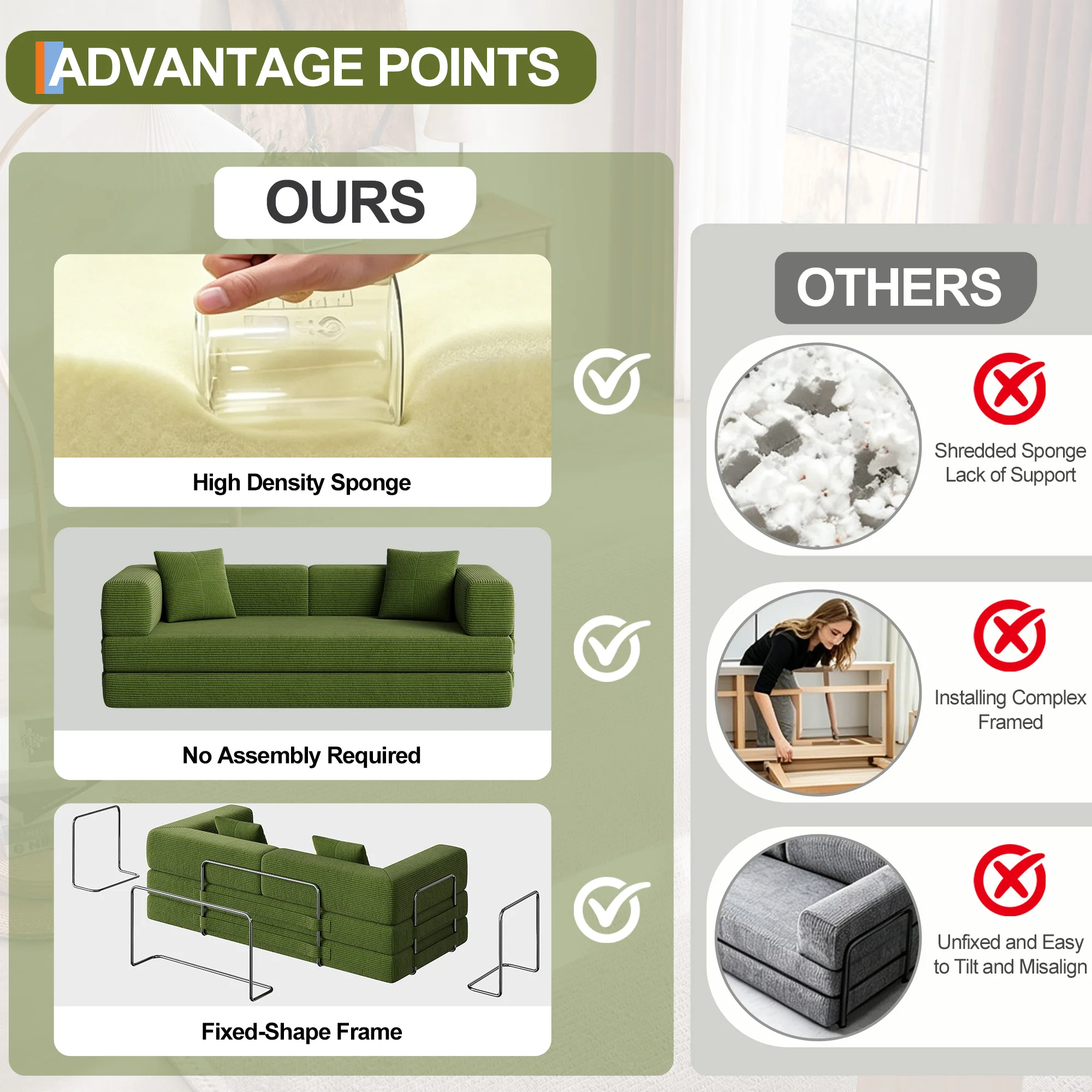 Modular Floor Sofa Frameless Compression Straight Couch 3 Seater Convertible Lazy Sofa High Density Foam Corduroy Upholstered Living Room Apartment Furniture view 7