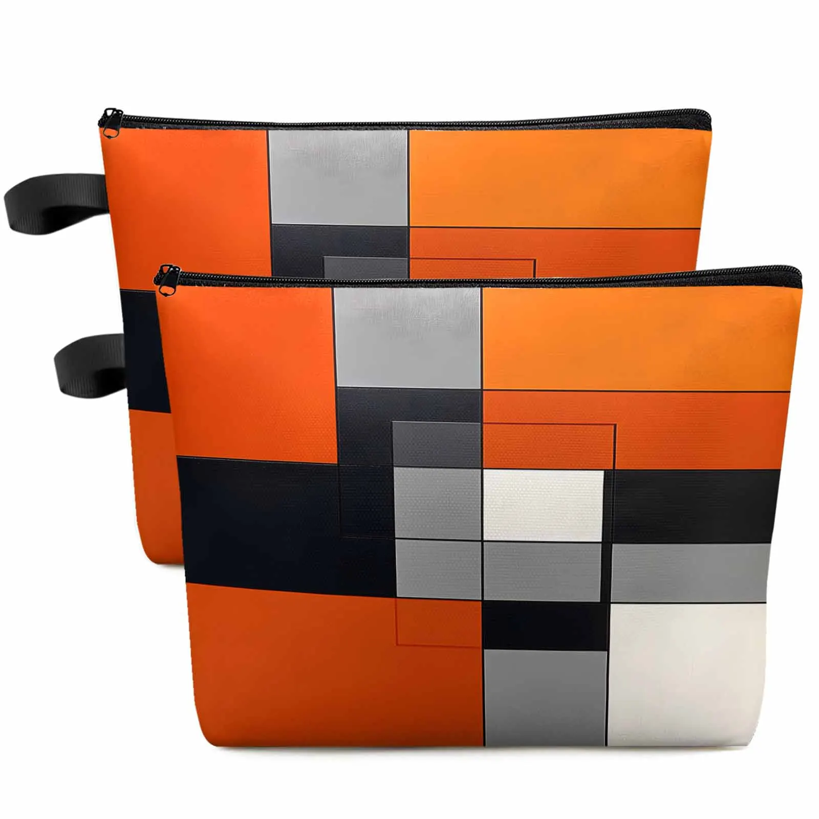 

Modern Orange Color Block Large Capacity Travel Cosmetic Bag Portable Makeup Storage Pouch Women Waterproof Pencil Case