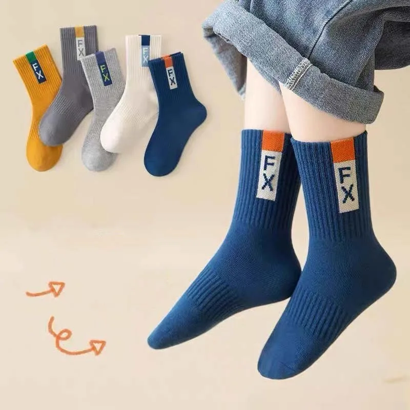 5 Paar/Set RAISE Herbst Kindersocken für Jungen 2-12 Jahre, Sportsocken mit Schriftzug, Schmutzabweisende Mittellange Socken, Absorbierende Babysocken – Detail 5