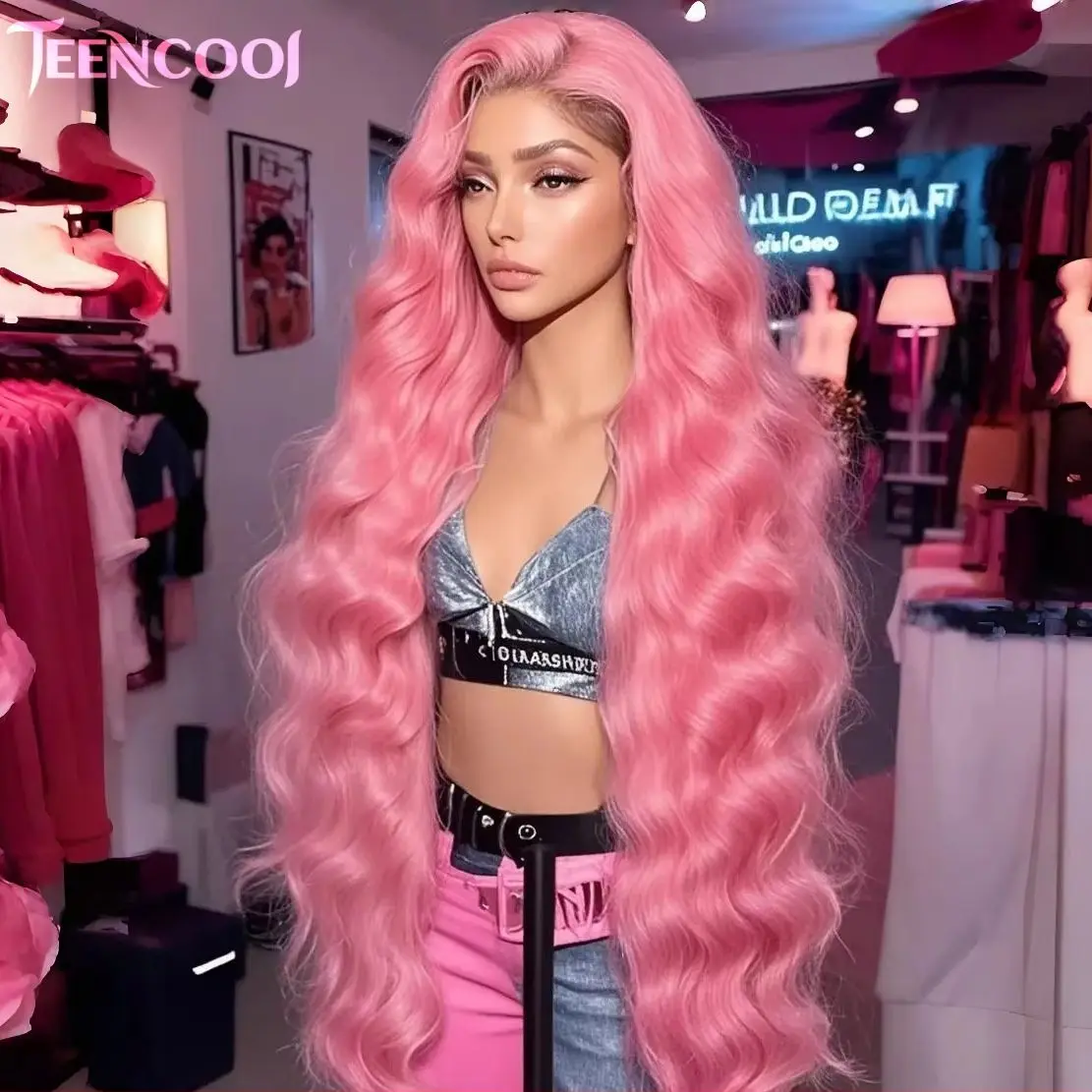 

Pink Body Wave Wigs 13X6 HD Lace Frontal Wig 30 Inch Brazilian Colored Human Hair For Women 13X4 Lace Front Rose Red Wigs