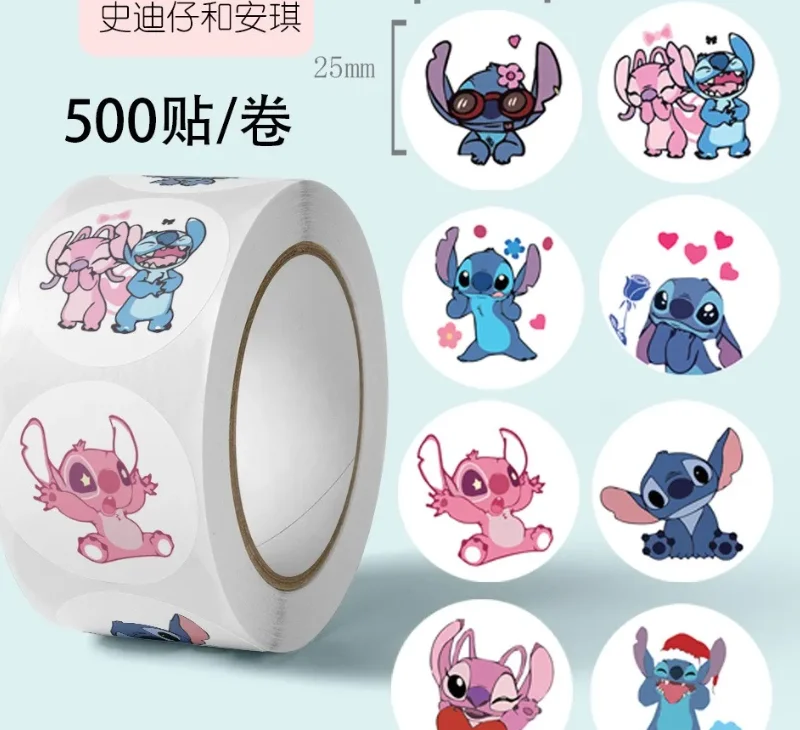 500pcs Disney Stitch DIY Anime Stickers Stitch Seal Label Decorative Cartoon kids Party Round Seal Stickers Rolls Stickers Toys