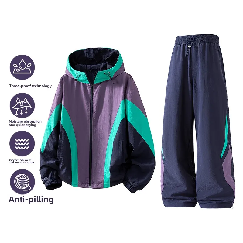 New two-piece men's spring-autumn jacket set. Men's and women's trendy brand loose quick-drying waterproof sports outfit