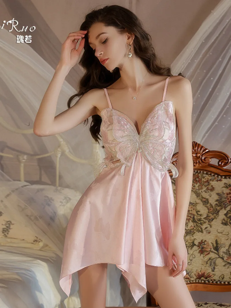 Sexy renda malha borboleta impresso vestido de cor sólida sem costas profundo v suspensórios sem mangas vestido encantador elegante puro desejo q1tl