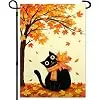 Black Cat Fall Garden Flags for Outside 12x18 Autumn Maple Leaf Yard Flag Double Sided Thanksgiving Sign for Outdoor Indoor  llz